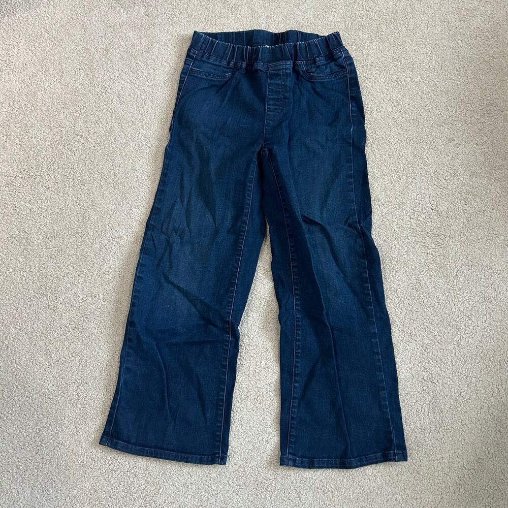 Eileen Fisher Dark Wash Blue Denim Mid Rise Organic Cotton Pull On Pants Sz XXS